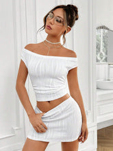 Solid Color Texture Off Shoulder Tight Cropped T-Shirt And Bodycon Bandeau Skirt Set